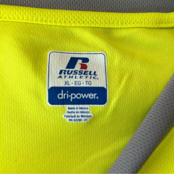 Russell Athletic Dri-Power Sports men’s T-Shirt Gray and Neon Yellow XL - Picture 5 of 6